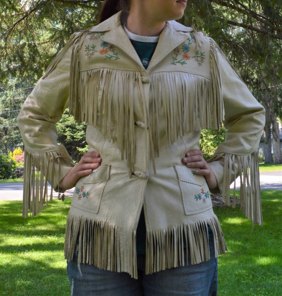 Vintage Women's White Western Wear Leather Jacket,