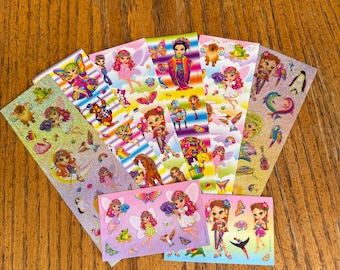 Lisa Frank Sticker Collection, Lot of 8 Collectible Sticker Sheets, Cute and Fub Nostalgic Stationary for Women & Girls, Fairies/Animals/etc