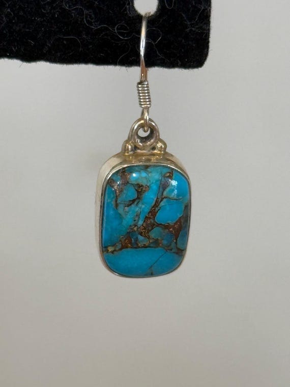 Turquoise Rectangle Stone Earrings we/ Sterling S… - image 4