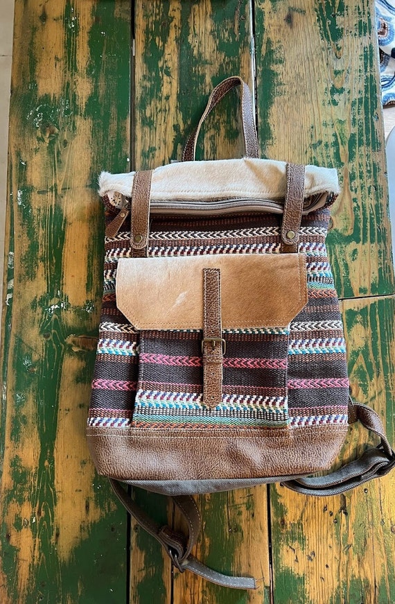 Myra Bag Large Backpack, Woven Blanket Pattern w/ 