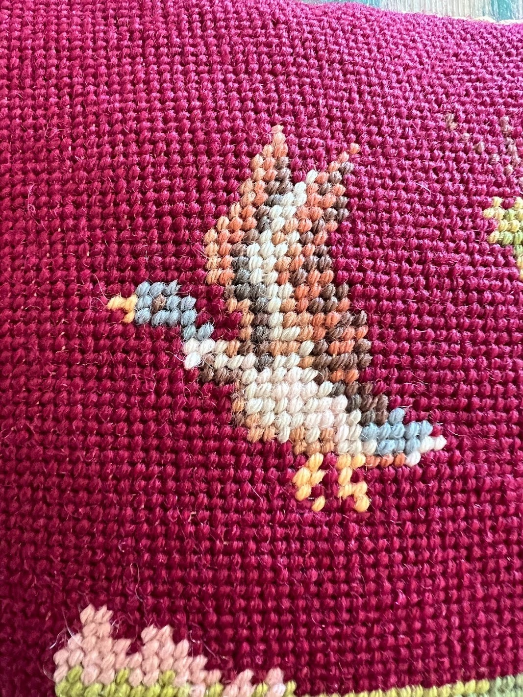 Vintage Needlepoint Pillow Handmade Home Decor Ducks on Red Etsy