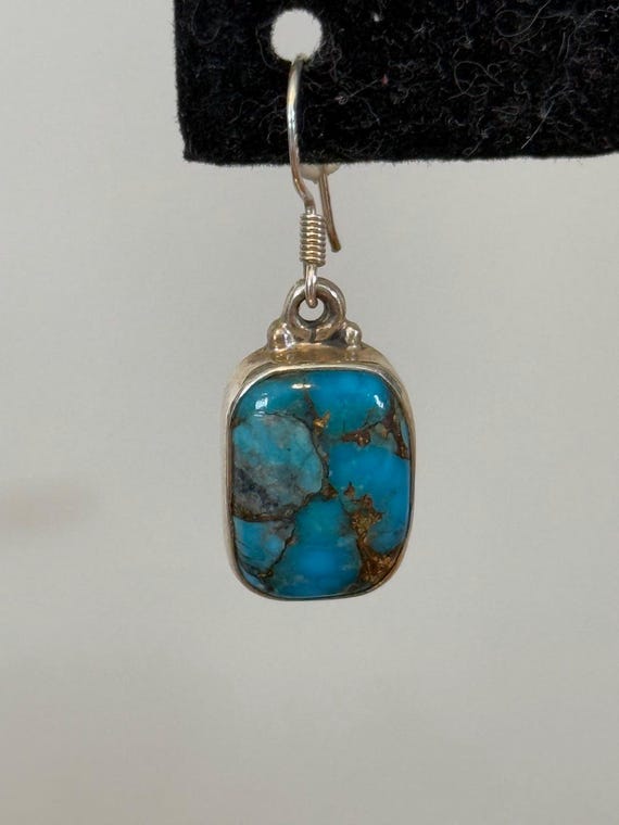 Turquoise Rectangle Stone Earrings we/ Sterling S… - image 2