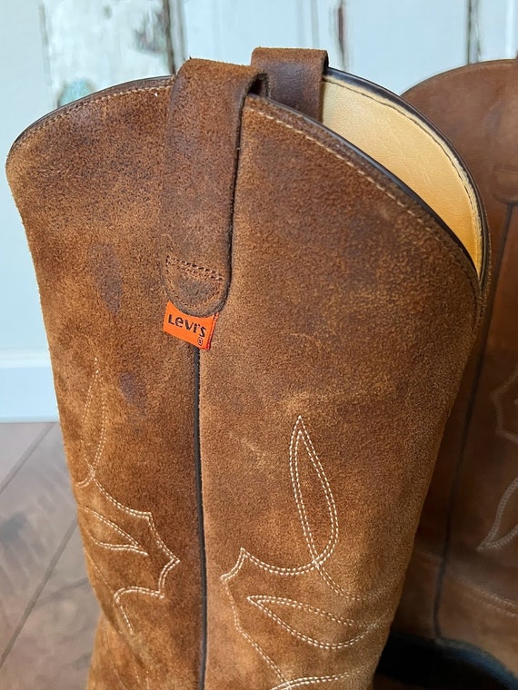 Rare Levi's Suede Leather Cowboy Boots, Men's 7, … - image 6