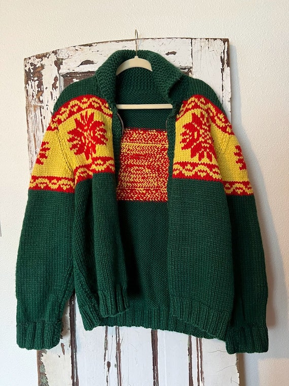 Handmade Knit Sweater in Rasta Colors Red/Green/Y… - image 3