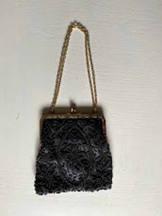 Satin & Beaded Purse, Antique Clam Shell Hand Bag… - image 2