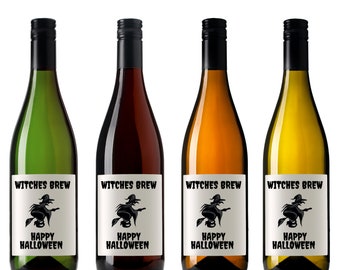 Witches wine label, Halloween Party Host, Silhouette halloween party wine label, Halloween party host