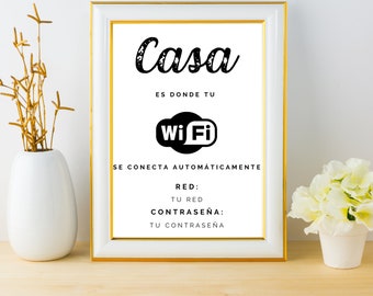 Señal wifi editable, WiFi Password Print, contraseña wifi para casa, WiFi Password Sign, framed spanish wifi password