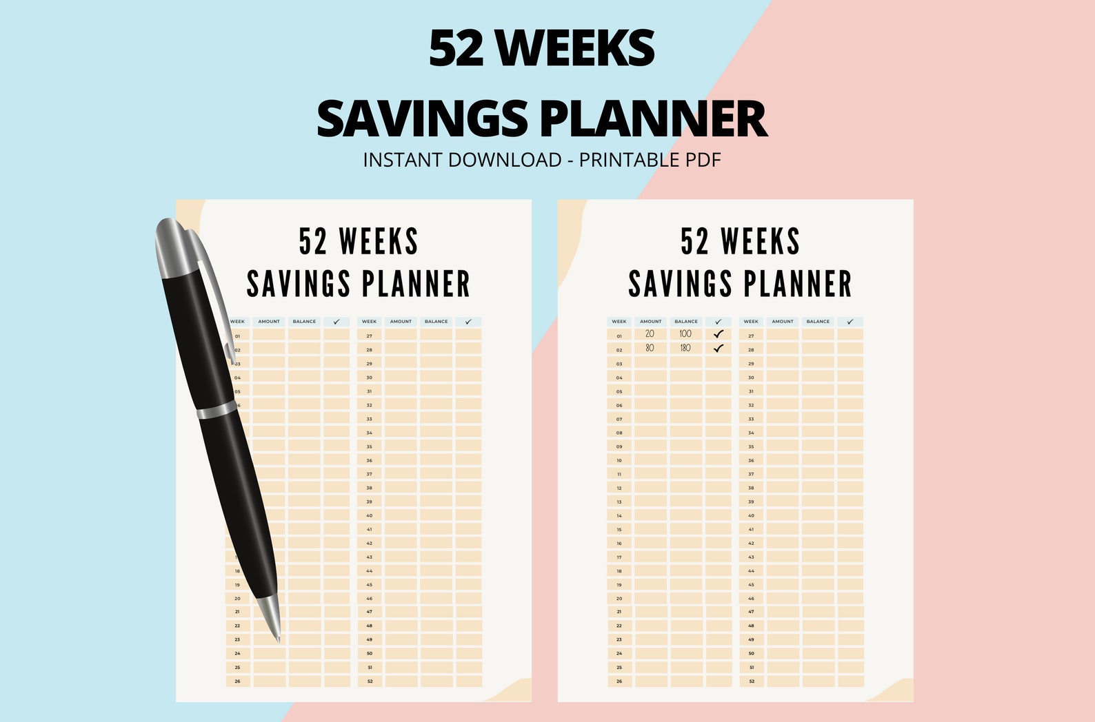 52 week savings challenge 52 week tracker budget planner etsy