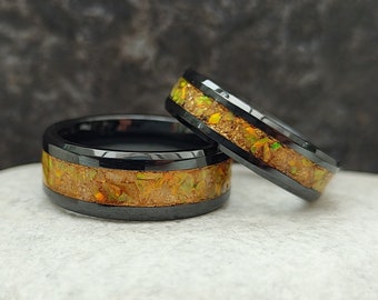 Citrine Solstice Ring: Black Ceramic Band with Gold Leaf Opal Inlay