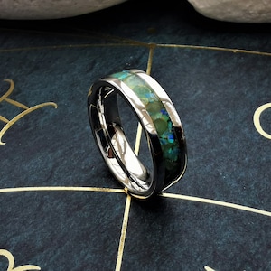 Emerald & Jungle Opal Stainless Steel Ring - May Birthstone