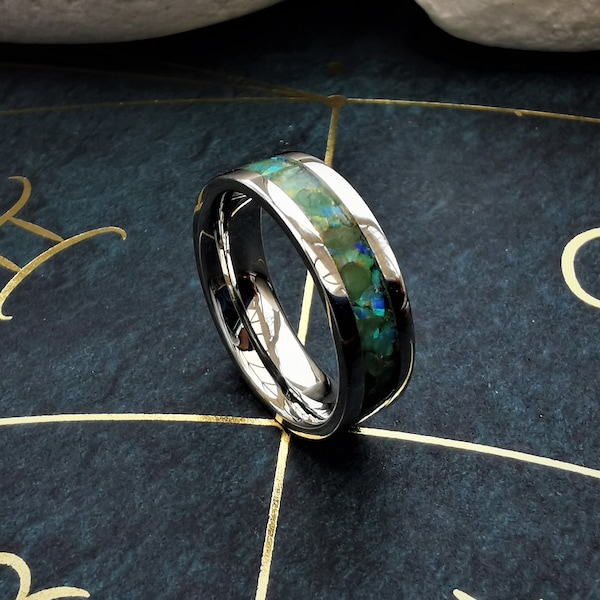 Emerald & Jungle Opal Stainless Steel Ring - May Birthstone