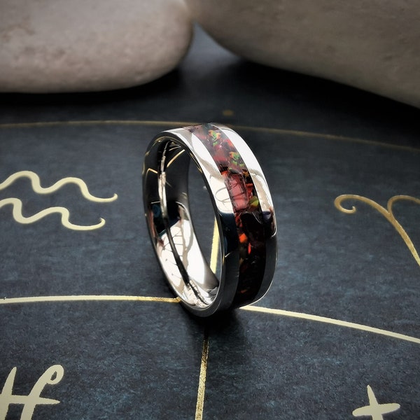 Januar Birthstone Ring, Granat und Roter Opal Edelstahl 6mm oder 4mm Ring mit Box, stapelbarer Birthstone Ring mit passendem roten Opal