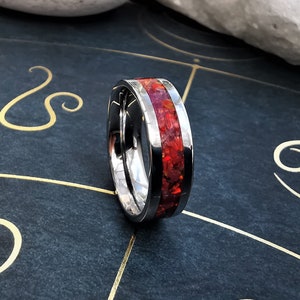 July Birthstone Ring, Ruby And Red Opal Stainless Steel 6mm With Ring Box, Stackable Birthstone Ring With Complimenting Opals
