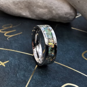 August Birthstone Ring, Peridot And Pastel Moon Opal Stainless Steel 6mm With Ring Box, Stackable Birthstone Ring With Complimenting Opals