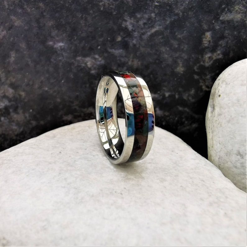 March Birthstone Ring, Bloodstone And Blood Opal Stainless Steel 6mm Ring With Ring Box, Stackable Birthstone Ring With Complimenting Opals 6mm