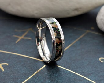 Topaz & Black Opal Ring: Stainless Steel November Birthstone