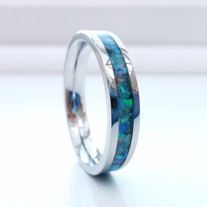 Blue Opal Stainless Steel Ring: Modern Stacking Band