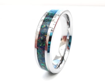 Mens Galaxy Opal Tungsten Ring: 6mm Nebula Promise Band