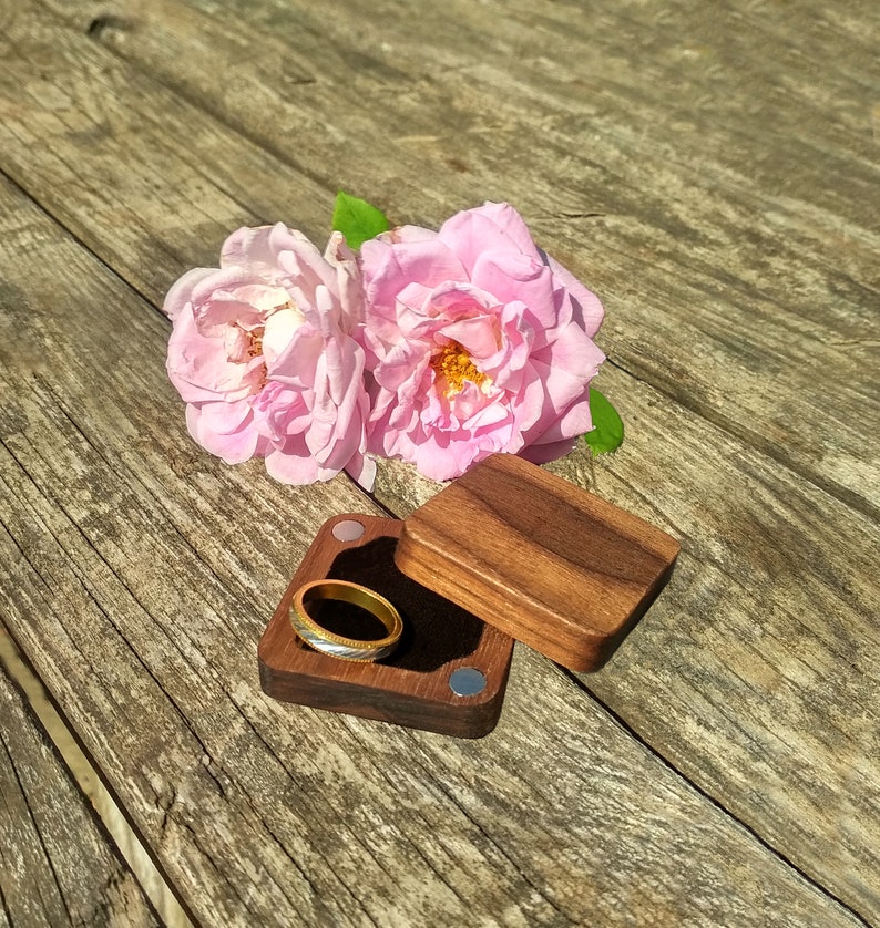 \u0421ustom Walnut Ring Box Personalized wooden Ring Box Slim Square Ring Box Rustic Ring Box Ring Holder Handmade Unique Wedding Box