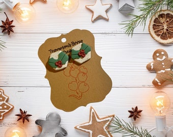 Holly Jolly Christmas Studs, Christmas earrings, clay earrings, holly leaf earrings, holiday jewelry, Christmas clay earrings