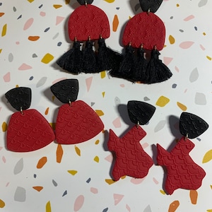 College Inspired Clay Earrings, Red and Black Clay Earrings, Statement Earrings, Texas Statement Earrings, Game day earrings