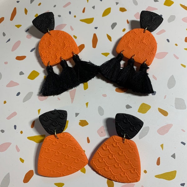 Oklahoma State Cowboys inspired Clay Earrings | Orange and Black Statement Earrings | Cowboys Earrings | Stocking Stuffer | Gifts for alumni