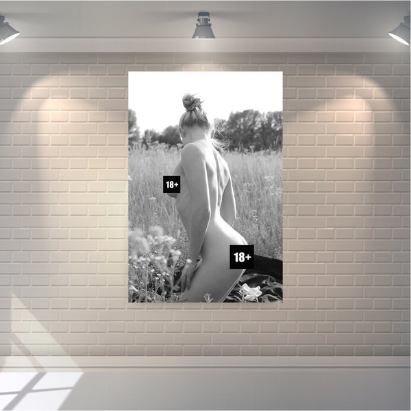 Beautiful female lines of a chic naked body against the background of nature, black and white photo Mature Digital Art, Erotic Print Gift