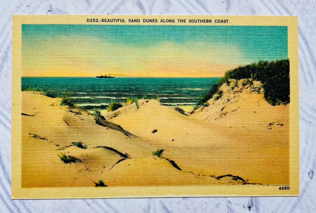 Vintage Beach Linen Postcard Beautiful Sand Dunes Along the Etsy