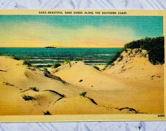 Vintage Beach Linen Postcard Beautiful Sand Dunes Along The Southern Coast Published by Asheville Post Card Co Asheville NC