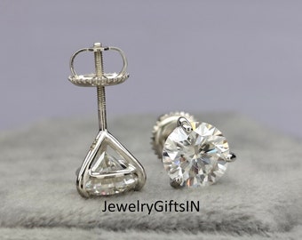 Taglio Rotondo 2.06 KT D/SI2 Lucido Diamante Bottone Earrings 14K Oro - Foto 8