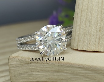 14K/18k Solid White Gold Ring/3.60 Ct Round Cut Real Moissanite Solitaire Ring/Engagement And Wedding Ring/925 Silver Ring/Promise Ring