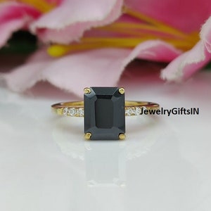 2.50 Ct Emerald Cut Ring Moissanite And Simulated Natural Black Onyx Ring~925 Sterling Silver Ring/14K/18K Solid yellow Gold Ring/Gift Ring
