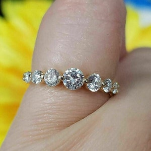 7 Stone Round White Moissnite Rose Wedding Bandfancy Prong - Etsy