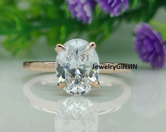 1.80 CT Oval Moissanite Engagement Ring/ Oval Cut Solitaire Ring/ Unique Wedding Anniversary Ring/ 14k/18k Rose Gold Engagement Ring For Her