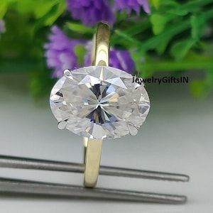 3.75 CT Oval Cut Real Moissanite Engagement Ring/ Solid 14k/18 Yellow& White Gold Ring/ Classy Moissanite Ring/ 2 Tone Ring/ 925 Silver Ring