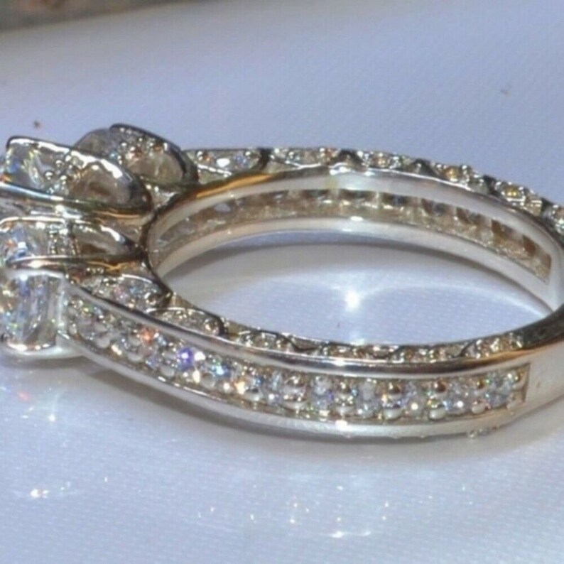 3 Stone Lab Diamond Engagement Ring / 925 Sterling Silver 3 CT Etsy