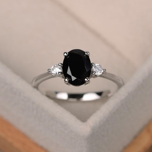 Vintage 2.16 CT Oval Cut Black Onyx Diamond Engagement Ring / - Etsy