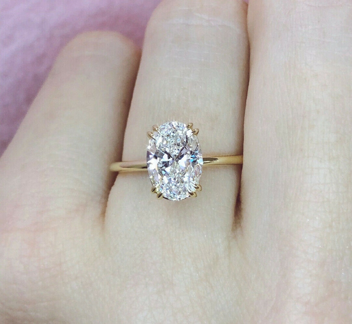 2.05 CT Oval Cut Moissanite Engagement Ring/ Solid 14k Yellow Etsy Canada