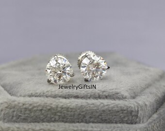 Taglio Rotondo 2.06 KT D/SI2 Lucido Diamante Bottone Earrings 14K Oro - Foto 4