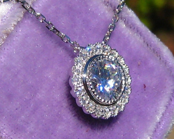 2.50Ct Round Sparkle Moissanite Halo Pendant Free Chain 14K White Gold Finish