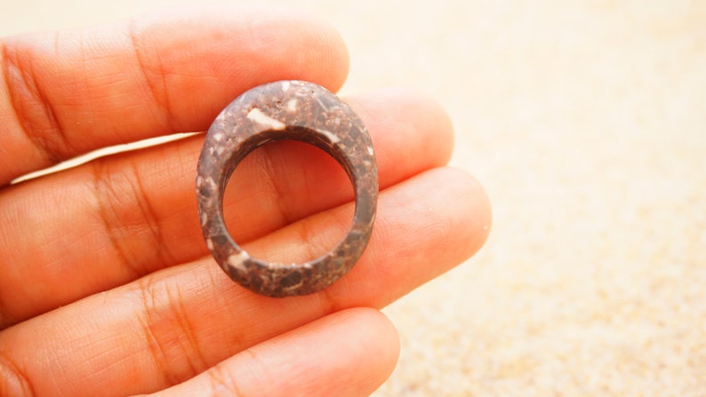 Stone ring, beach pebble ring, natural, raw stone, unique, minimalist, Mediterranean sea stone, beachwear, boho, wearable nature, earthy image 6