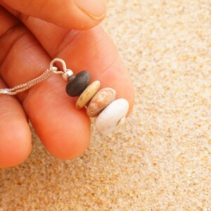 Pebble cairn pendant, silver and pebble, Zen stones pendant, Rock Balance necklace,Beach pebble necklace, Mini beach pebble necklace. image 2