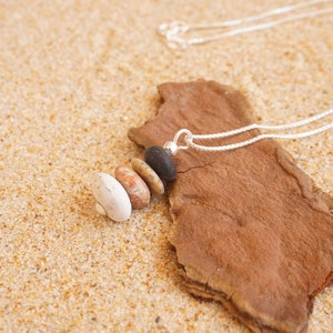 Pebble cairn pendant, silver and pebble, Zen stones pendant, Rock Balance necklace,Beach pebble necklace, Mini beach pebble necklace. image 3