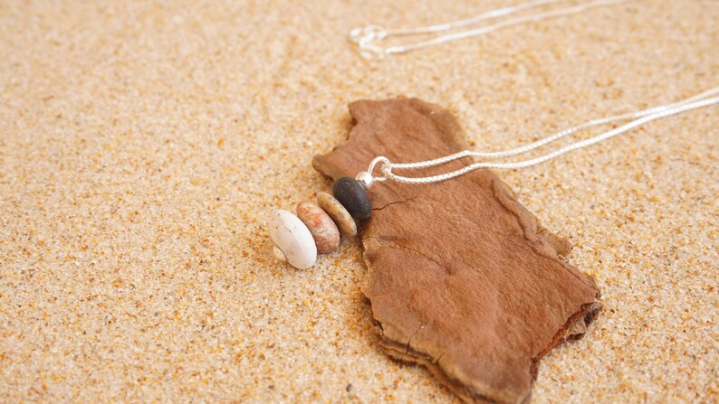 Pebble cairn pendant, silver and pebble, Zen stones pendant, Rock Balance necklace,Beach pebble necklace, Mini beach pebble necklace. image 3