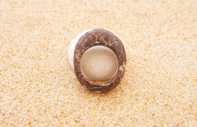 Stone ring, beach pebble ring, natural, raw stone, unique, minimalist, Mediterranean sea stone, beachwear, boho, wearable nature, earthy image 2