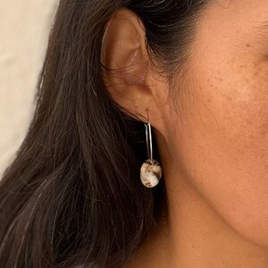 Pebble Earrings, Stone earrings, beach earrings, asymmetric earrings, simple earrings, pebbles beach earrings, hoop pebbles, mini pebbles. image 6