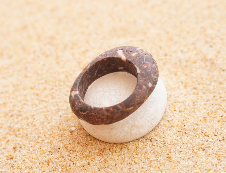 Stone ring, beach pebble ring, natural, raw stone, unique, minimalist, Mediterranean sea stone, beachwear, boho, wearable nature, earthy image 1