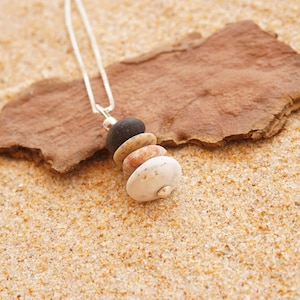 Pebble cairn pendant, silver and pebble, Zen stones pendant, Rock Balance necklace,Beach pebble necklace, Mini beach pebble necklace. image 1