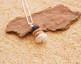 Pebble cairn pendant, silver and pebble, Zen stones pendant, Rock Balance necklace,Beach pebble necklace, Mini beach pebble necklace.