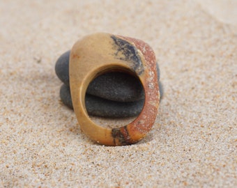 Stone ring, beach pebble ring, natural, raw stone, unique, minimalist, Mediterranean sea stone, beachwear, boho, wearable nature